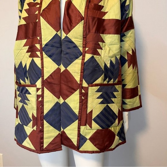 Handmade Lightweight Yellow, Burgundy and Blue Patchwork Jacket One Size - Picture 5 of 8